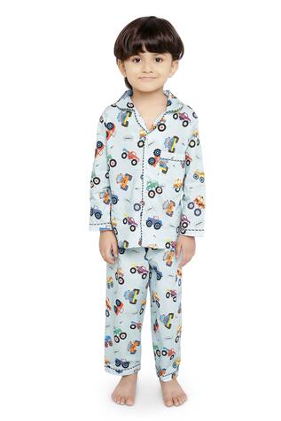 Buy White Cotton Printed Stripes Dinosaur Night Suit For Girls by Knitting  Doodles Online at Aza Fashions.